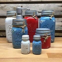 White, Red, and Blue Mason Jar Canister Set
