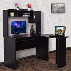 Tangkula L Shaped Desk Corner Desk, Home Office Wood Workstation