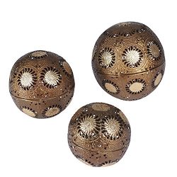 Household Essentials 3 Piece Sunburst Metal Decorative Balls, Gold