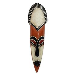 NOVICA White and Red Hand Carved Painted Wood Wall Mask