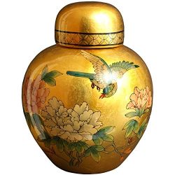 Oriental Furniture 13" Gold Ginger Jar