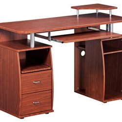 Complete Computer Workstation Desk in Mahogany - Organize, Work, and Create Efficiently