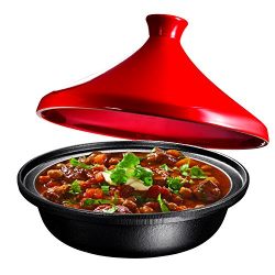 Cast Iron Moroccan Tagine Pot, Enameled Fire Red, 4 Quart