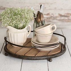 Round Wood Plank Serving Tray-Weathered Farmhouse Chic