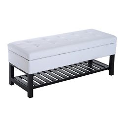 HOMCOM 44" Tufted Faux Leather Ottoman Storage