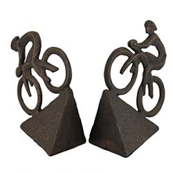 Zeckos Racing Bicyclists Aged Bronze Finish Cast Iron Bookends Set of 2