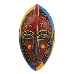 NOVICA Decorative Sese Wood Mask, Multicolor, Uzoma'