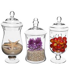 MyGift Set of 3 Small Clear Glass Storage & Display Canisters