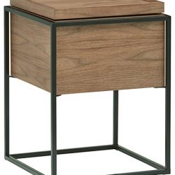Rivet Axel Lid Storage Wood and Metal Side Table, Walnut