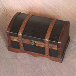 Vintiquewise(TM) Leather Wooden Chest/Trunk