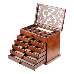 Kendal Real Wood/Wooden Jewelry Box Case (Dark Brown)