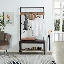Homissue Industrial Pipe Hall Tree with Storage Bench