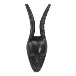 NOVICA Decorative Sese Wood Mask, Black, Woman Warrior'