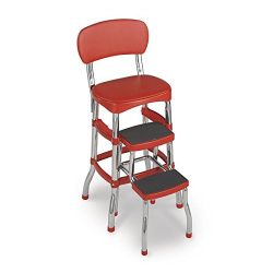 Cosco Vintag Retro Red Metal Counter Chair / Step Stool