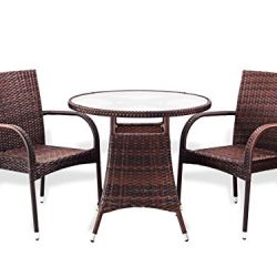 3 Pc Patio Resin Outdoor Wicker Dining Set Round Table