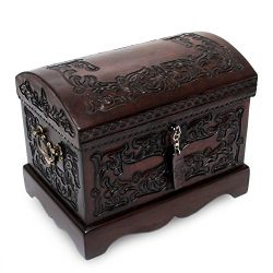 NOVICA Colonial Wood and Tooled Leather Jewelry Box