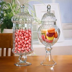 MyGift Set of 2 Clear Glass Ribbed Apothecary Jars