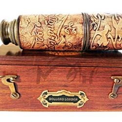 MAH 16 Inch Brass Ship Telescope Leather Carving Bounded