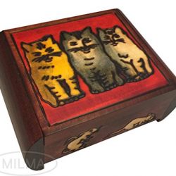 Three Cats Secret Wooden Keepsake Box Polish