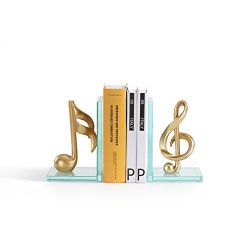 Danya B.Decorative Gold Musical Notes Glass Bookends