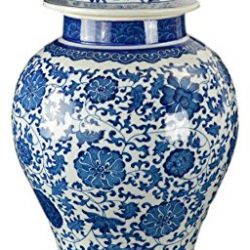 20" Classic Blue and White Porcelain Floral Temple Jar Vase