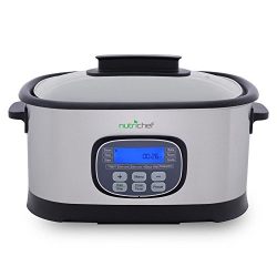 NutriChef Electric Slow Cooker Steamer - Stainless Steel