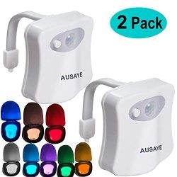 Toilet Night Light(2Pack) by AUSAYE, 8-Color Led Motion
