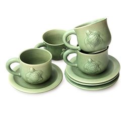 NOVICA Decorative Ceramic Cups & Saucers, Green