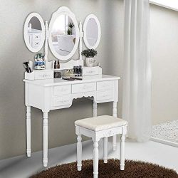 Bonnlo 7 Drawers Vanity Table Set for Girls