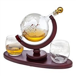Whiskey Decanter Globe Set with 2 Etched Globe Whisky
