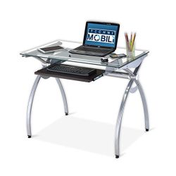 Contempo Clear Glass Top Computer Desk With Pull Out