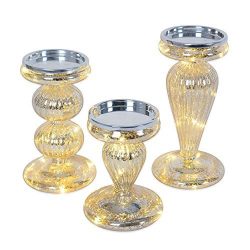 3-Piece LED Pillar Candleholders Set with Built-In Micro Lights