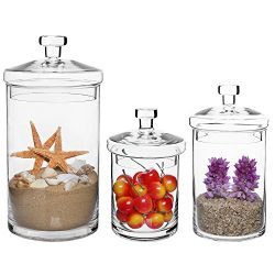 MyGift Set of 3 Clear Glass Kitchen & Bath Storage Canisters