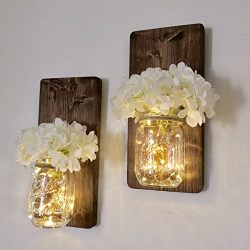 Set of Two Lighted Sconces Country Rustic Mason Jar