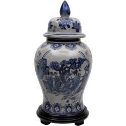 Oriental Furniture 18" Ladies Blue & White Porcelain Temple Jar