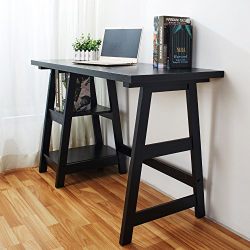 Computer Writing Desk Laptop Table Black Trestle Desk