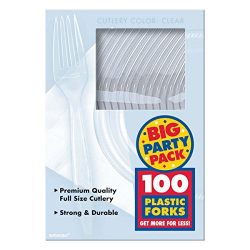 Amscan Party Supplies Plastic Forks, 7.3" x 5", Clear