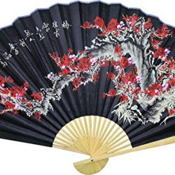 Large 60" Folding Wall Fan - Red Sakura on Black