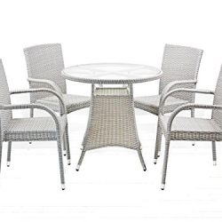 5 Pc Patio Resin Outdoor Wicker Dining Set. Round Table