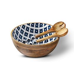 Wooden Salad Bowl Colorful Serving Bowls with 2 Servers
