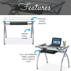 Contempo Clear Glass Top Computer Desk With Pull Out