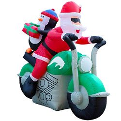 Holidayana 7ft Inflatable Santa on Motorcycle Christmas Decoration