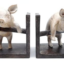 DCI Pig Bookend Set of Two Pig Pair Climbing Fence Resin