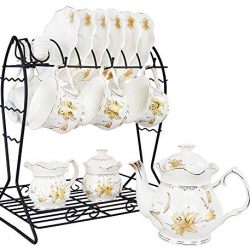 Porcelain Ceramic Coffee Tea Sets 21 pieces with Metal Holder