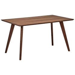 Rivet Mid-Century Dining Table with walnut finish and solid beech legs, showcasing minimalist design for compact dining or workspace. 
