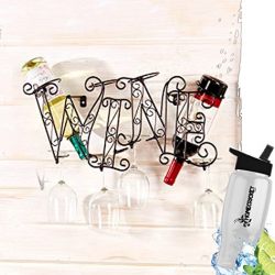 Gift Included- Wall Mounted Metal Wine Rack Kitchen Bar