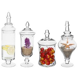 MyGift Set of 4 Clear Glass Apothecary Jars/Wedding Candy
