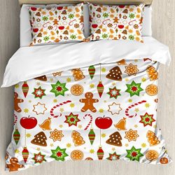 Ambesonne Gingerbread Man Duvet Cover Set Queen Size