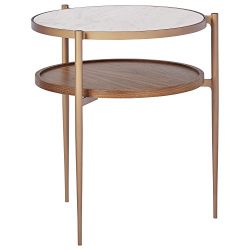 Rivet Modern Metal Side Table, 18"W, White/Brass/Walnut