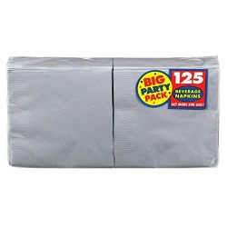 Amscan Silver Big Party Pack - Beverage Napkins - 125 Count